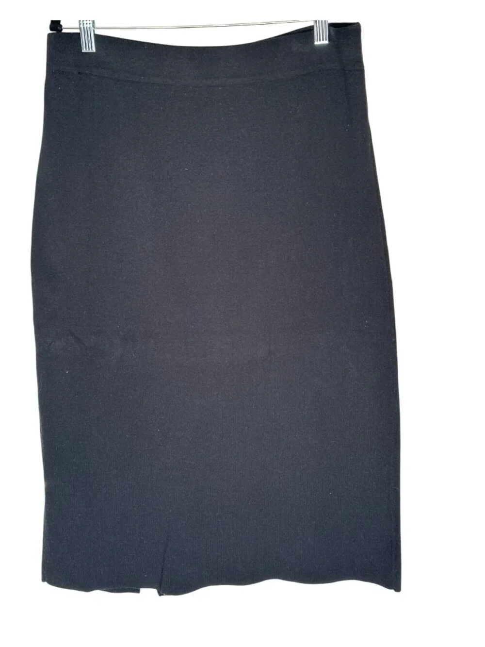 Anne Klein Size Large Stretch Knit Pull On Style Midi Skirt Slit Deep Black